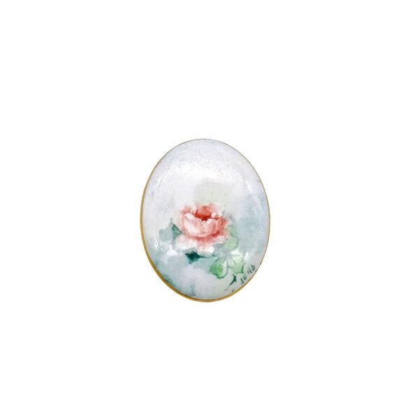 Vintage Hand-Painted Porcelain Rose Brooch Pin - Picture 2 of 3